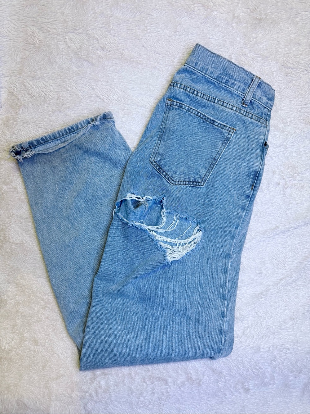 White Fox Light Blue Distressed Boyfriend Jeans